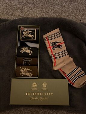 Burberry Tan and Brown Logo unisex Socks